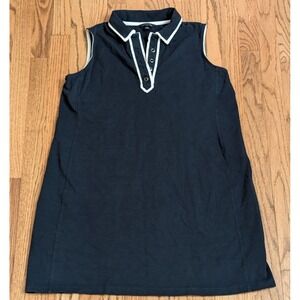 Lands' End Navy Knit Button Front Golf Sleeveless Polo Dress Women's L Petite